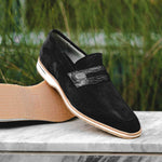 Zelli Meo 3 Suede Goatskin / Crocodile Loafers Black (11-020-BLK)