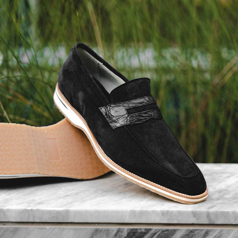 Zelli Meo 3 Suede Goatskin / Crocodile Loafers Black (11-020-BLK)