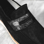 Zelli Meo 3 Suede Goatskin / Crocodile Loafers Black (11-020-BLK)