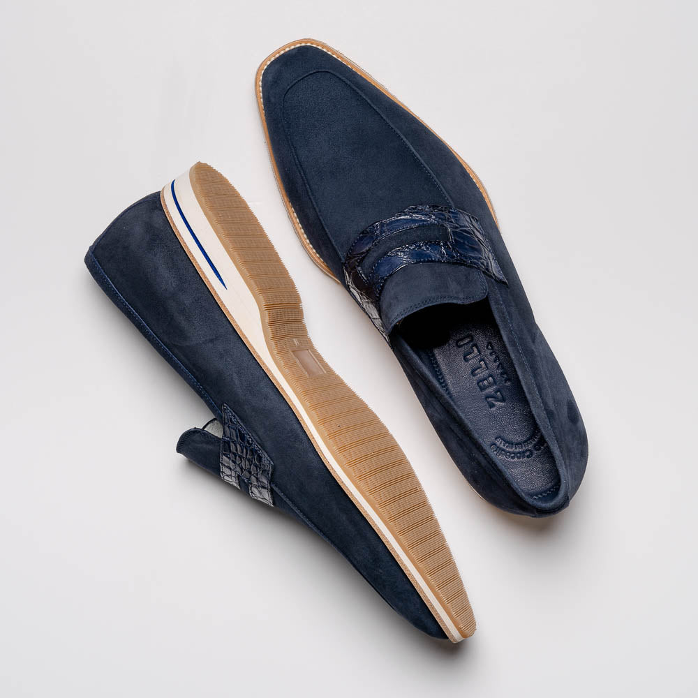 Zelli Meo 3 Suede & Crocodile Loafers Navy (11-020-NVY)