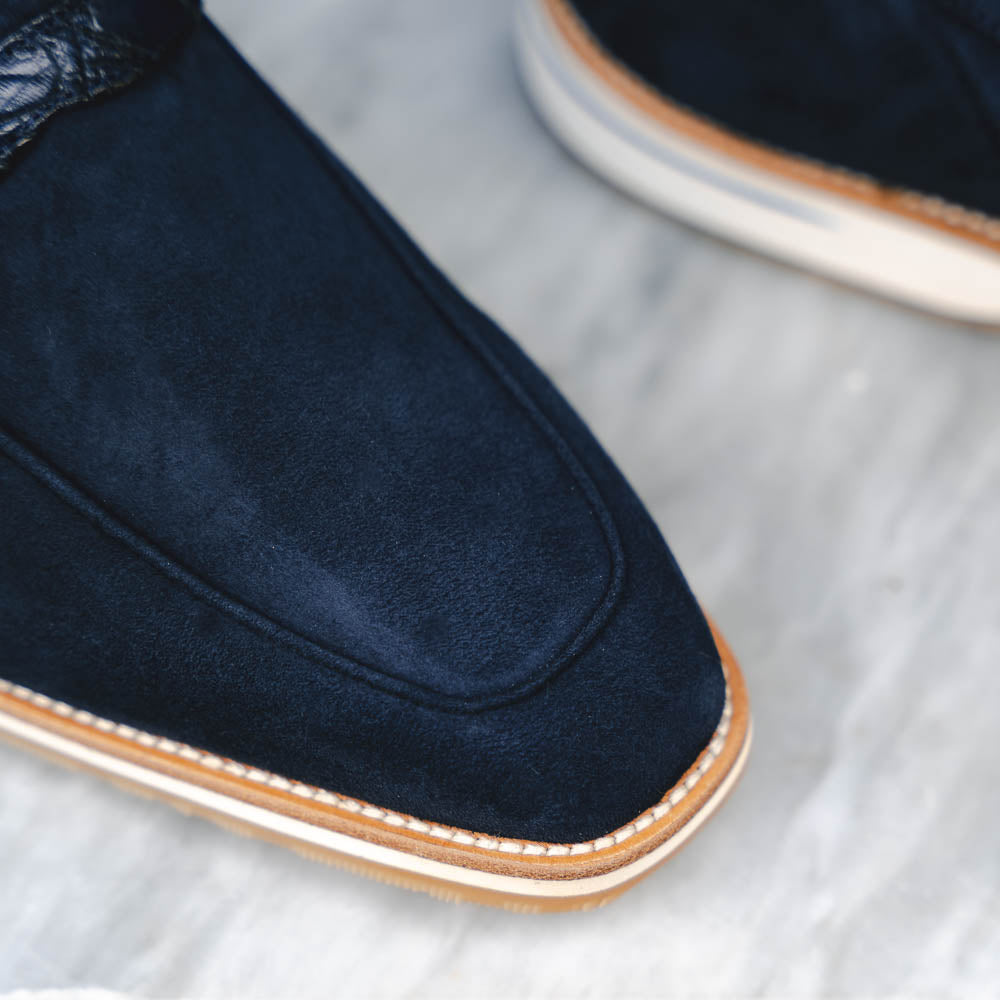 Zelli Meo 3 Suede & Crocodile Loafers Navy (11-020-NVY)