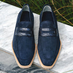 Zelli Meo 3 Suede & Crocodile Loafers Navy (11-020-NVY)