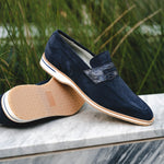 Zelli Meo 3 Suede & Crocodile Loafers Navy (11-020-NVY)