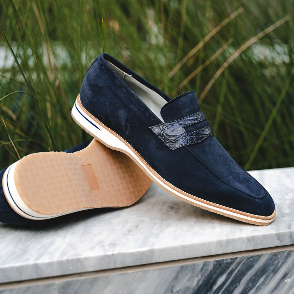 Zelli Meo 3 Suede & Crocodile Loafers Navy (11-020-NVY)