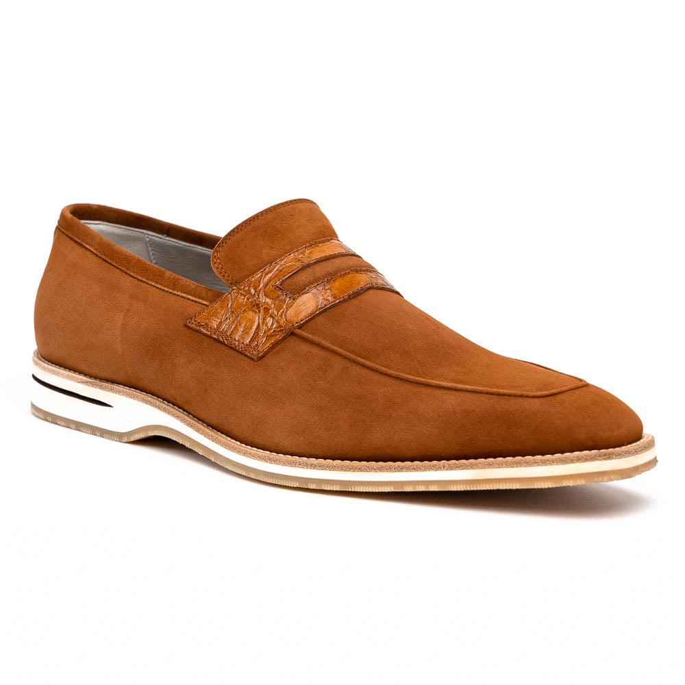 Zelli Meo 3 Suede & Crocodile Loafers Cognac (11-020-CGN)