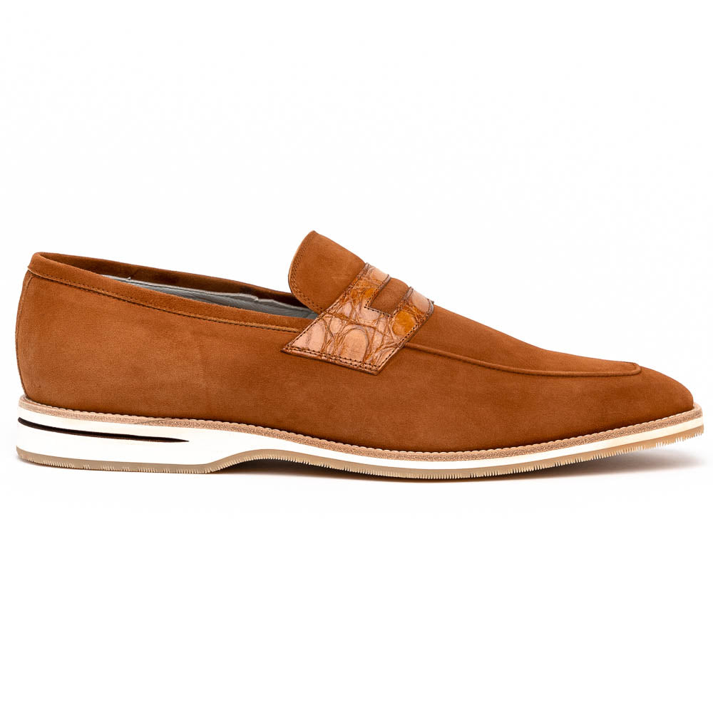 Zelli Meo 3 Suede & Crocodile Loafers Cognac