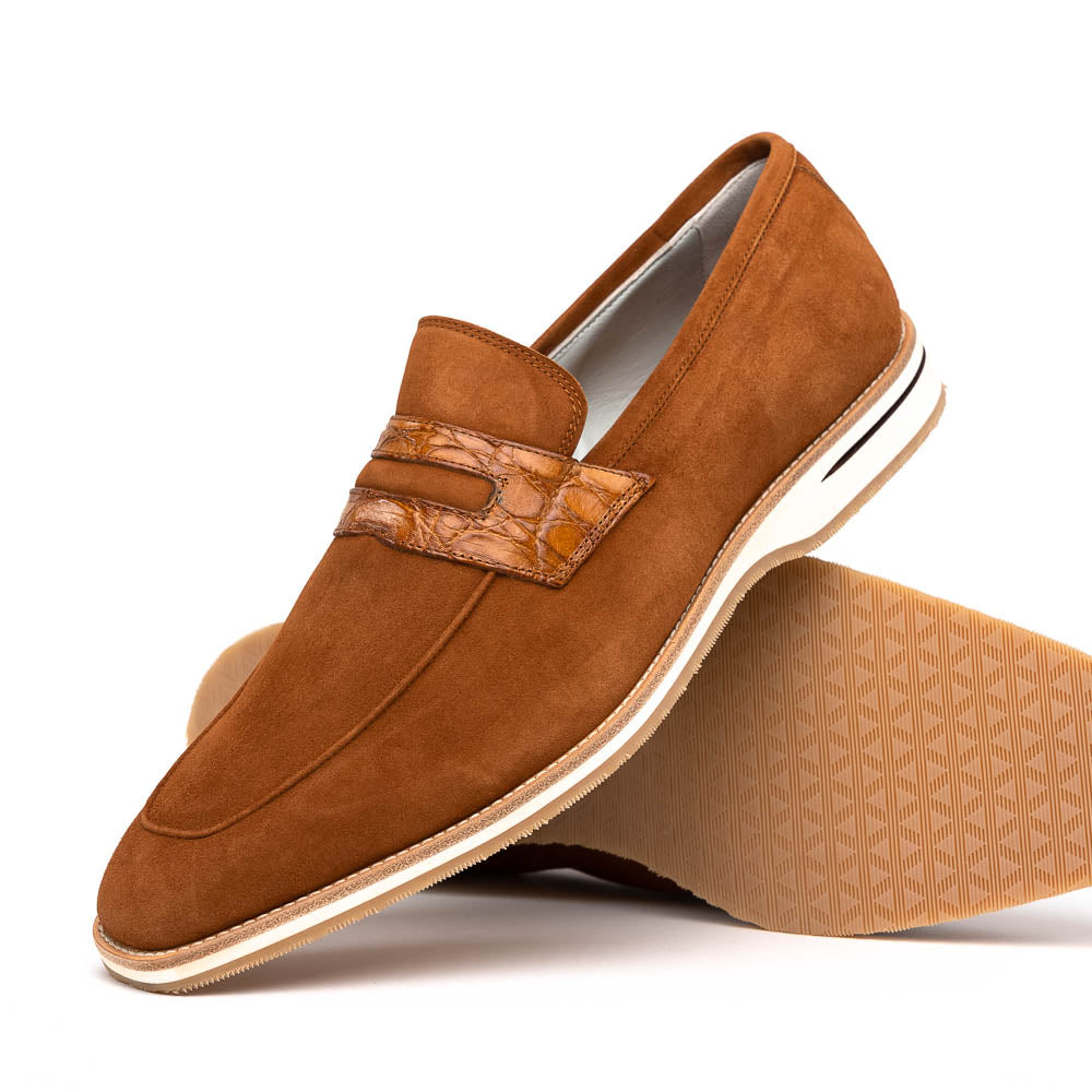Zelli Meo 3 Suede & Crocodile Loafers Cognac (11-020-CGN)