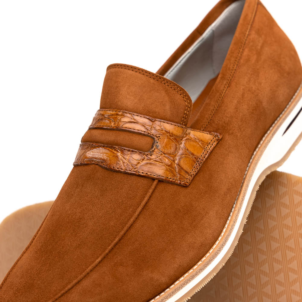 Zelli Meo 3 Suede & Crocodile Loafers Cognac (11-020-CGN)