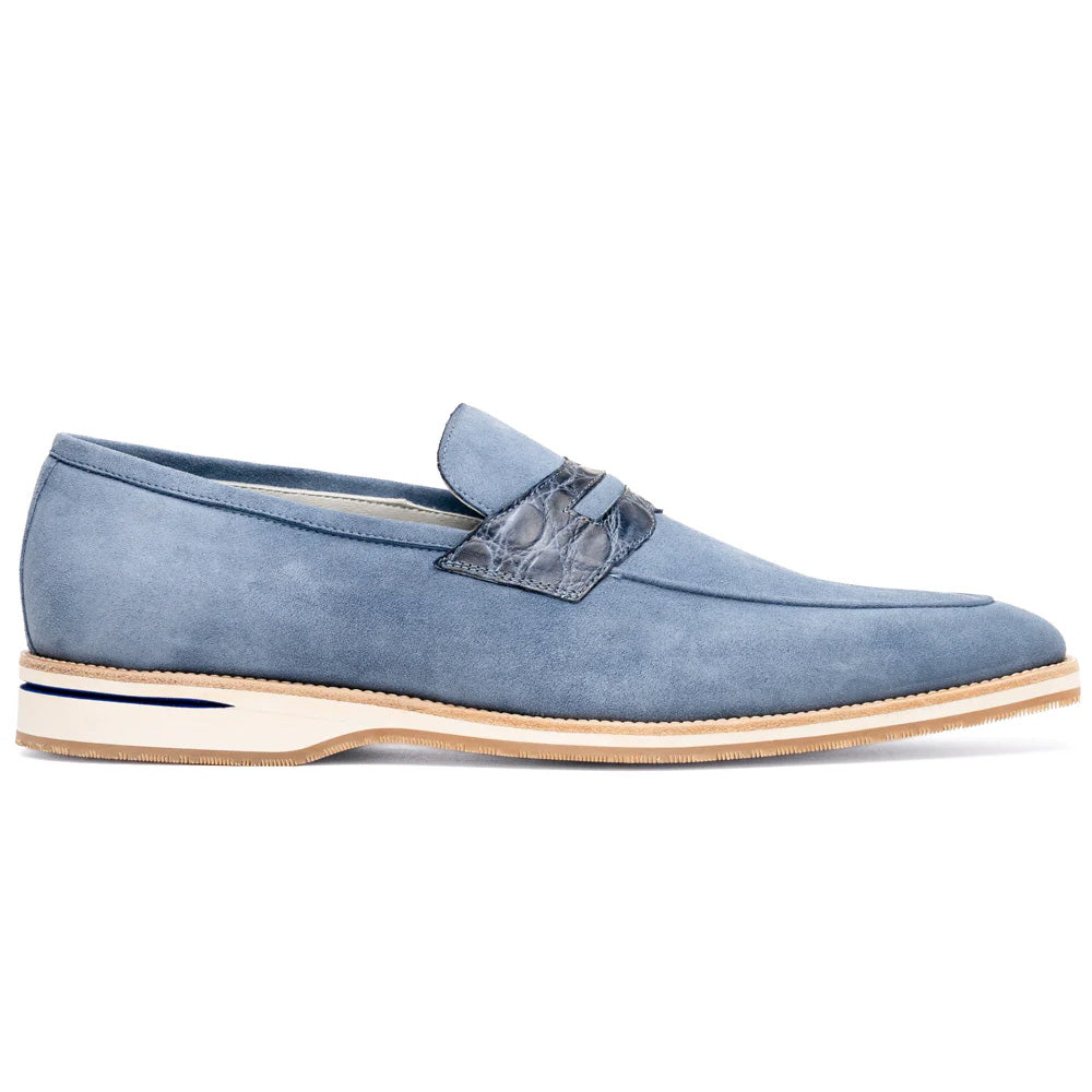 Zelli Meo 3 Suede & Crocodile Loafers Water Blue (11-020-BLU)