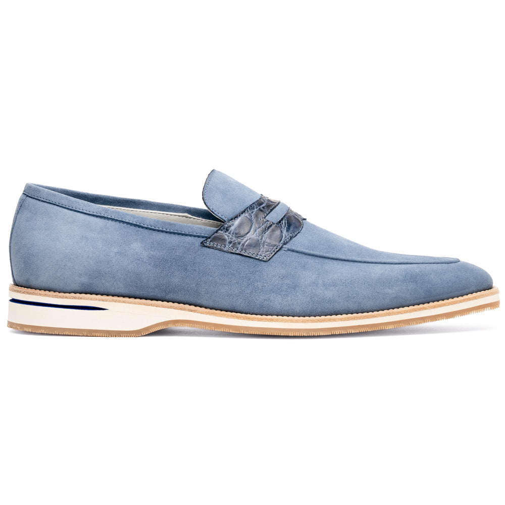 Zelli Meo 3 Suede & Crocodile Loafers Water Blue (11-020-BLU)
