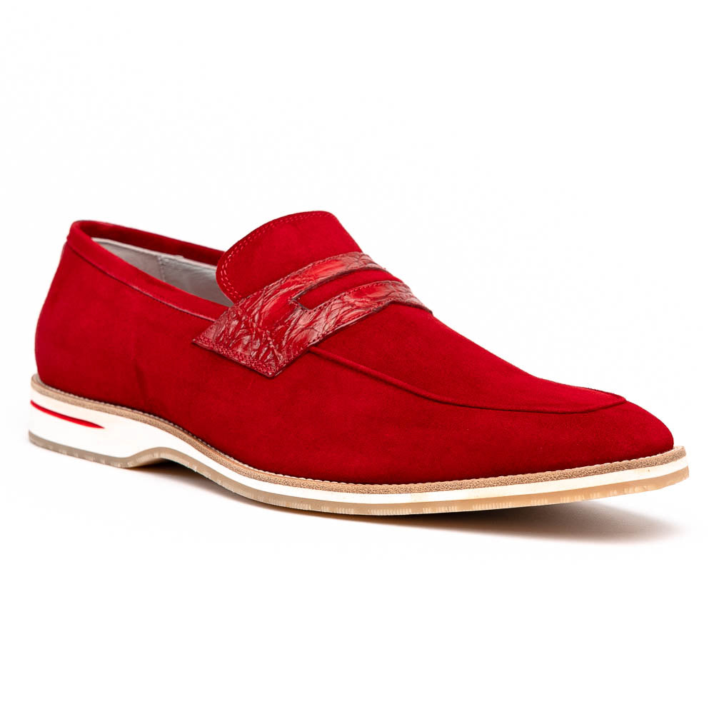Zelli Meo 3 Suede & Crocodile Loafers Red (11-020-RED)
