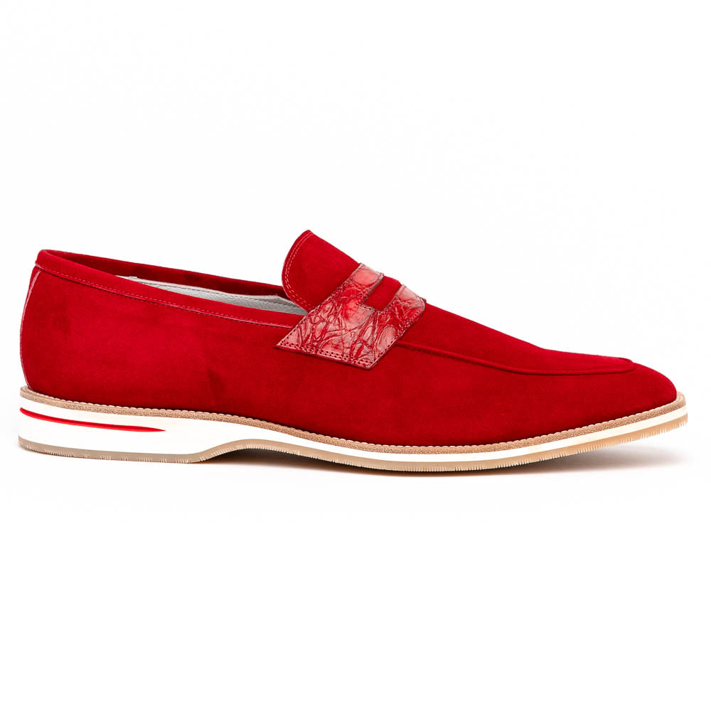 Zelli Meo 3 Suede & Crocodile Loafers Red