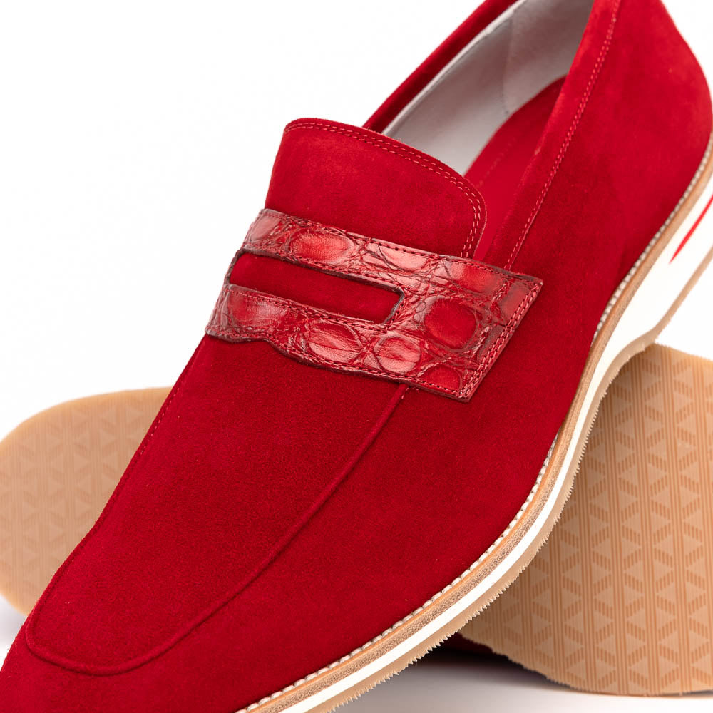 Zelli Meo 3 Suede & Crocodile Loafers Red (11-020-RED)