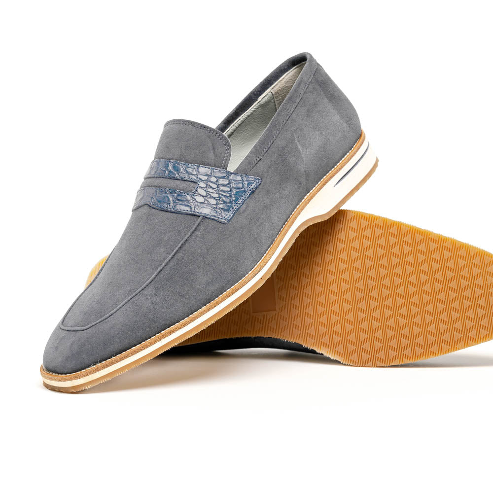 Zelli Meo 3 Suede & Crocodile Loafers Gray (11-020-GRY)