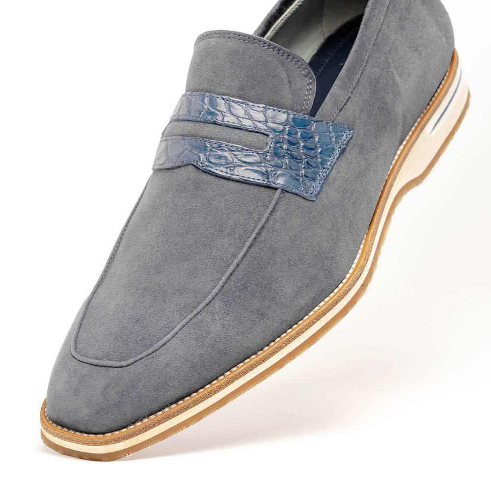 Zelli Meo 3 Suede & Crocodile Loafers Gray (11-020-GRY)