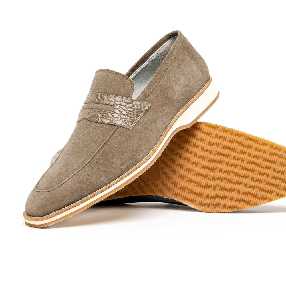 Zelli Meo 3 Suede Goatskin / Crocodile Loafers Taupe (11-020-TPE)