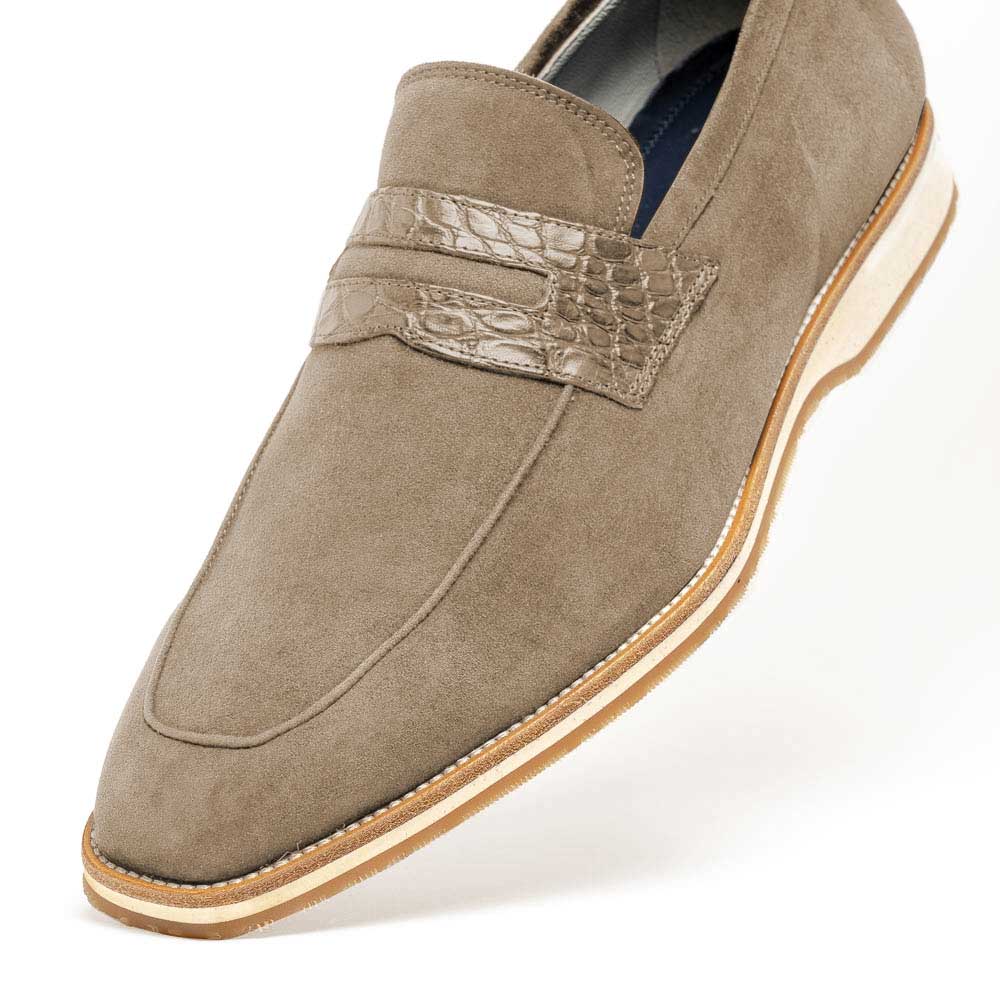 Zelli Meo 3 Suede Goatskin / Crocodile Loafers Taupe (11-020-TPE)