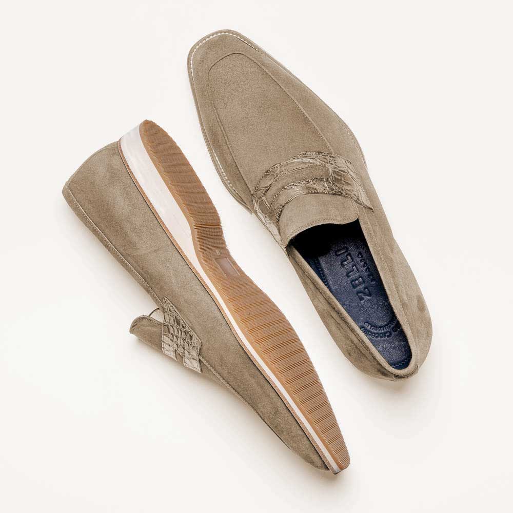 Zelli Meo 3 Suede Goatskin / Crocodile Loafers Taupe (11-020-TPE)