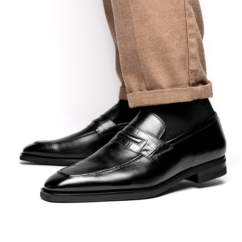 Zelli Meo Hand Burnished Loafers Black (15-703-BLK)