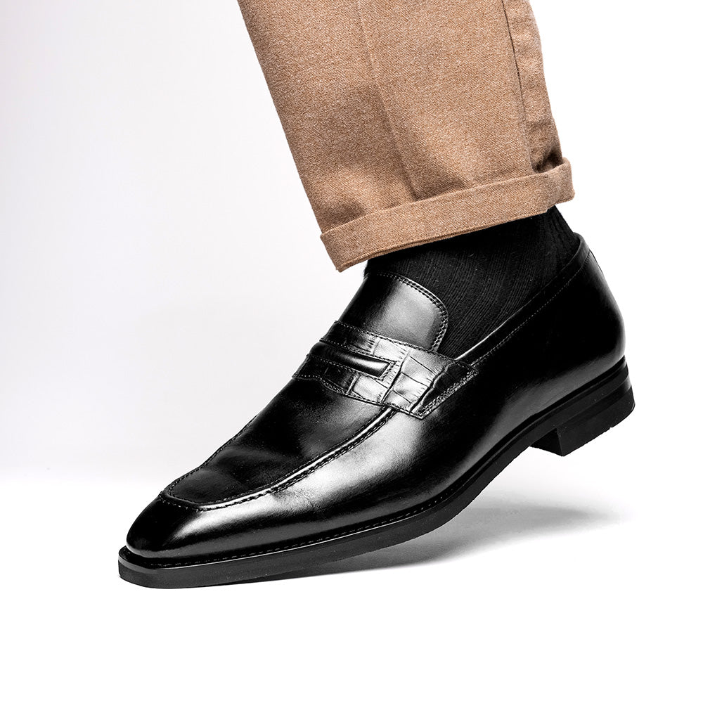 Zelli Meo Hand Burnished Loafers Black (15-703-BLK)