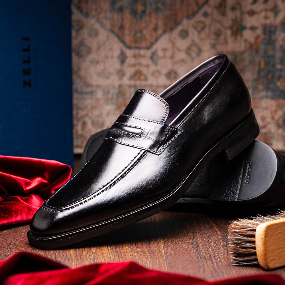 Zelli Meo Hand Burnished Loafers Black (15-703-BLK)