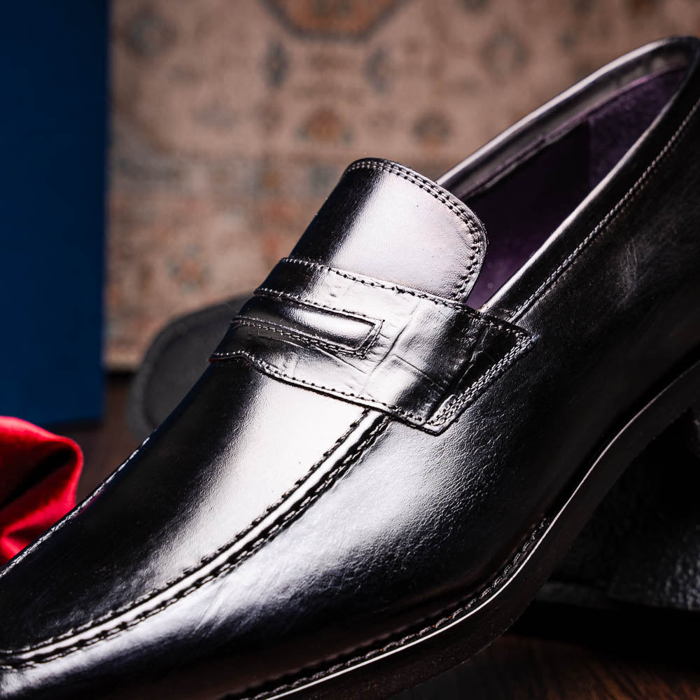 Zelli Meo Hand Burnished Loafers Black (15-703-BLK)