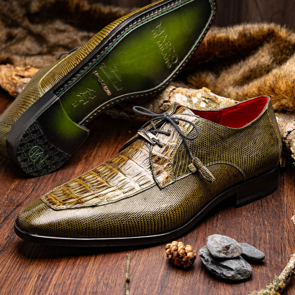 Marco Di Milano Merida Caiman & Lizard Derby Olive Green