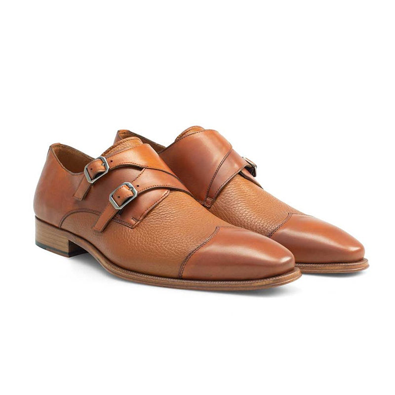 Mezlan 19501 Calfskin / Deerskin Double Monkstrap Shoes Camel
