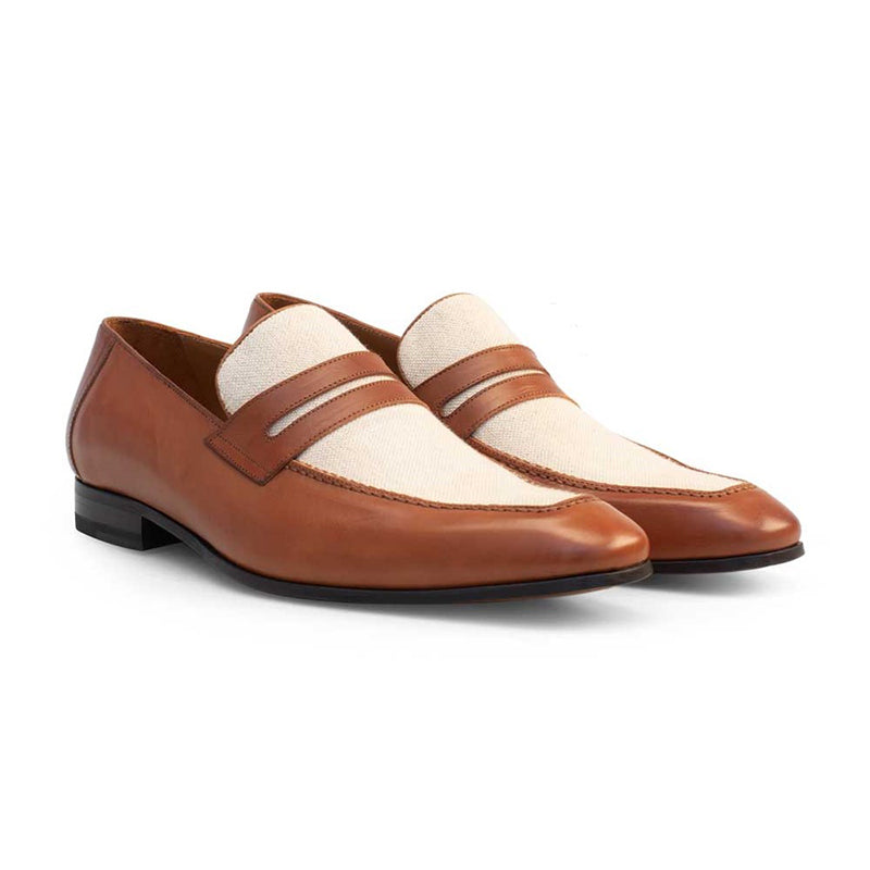 Mezlan 19532 Calfskin / Fabric Penny Loafer Cognac / Bone