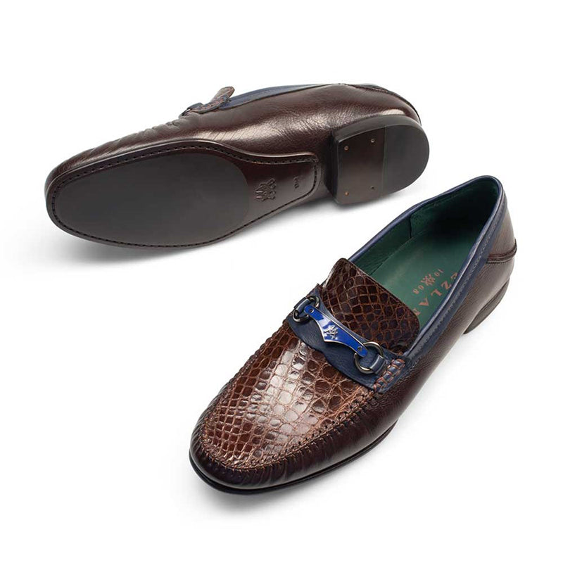 Mezlan 7293-C Caiman Crocodile / Calfskin Shoes Brown / Blue