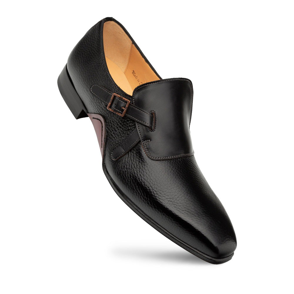 Mezlan Aceto Deerskin / Leather Strap Slip-on Shoes Black (20848)