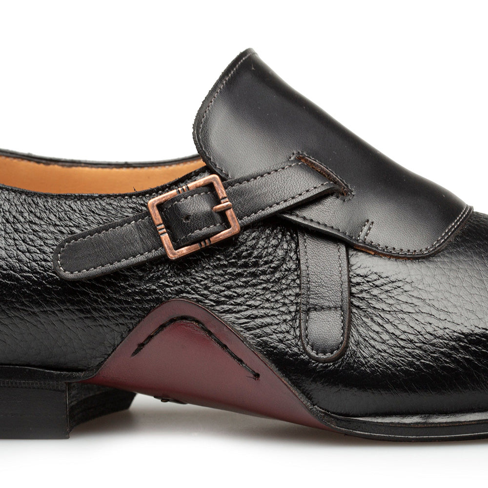 Mezlan Aceto Deerskin / Leather Strap Slip-on Shoes Black (20848)