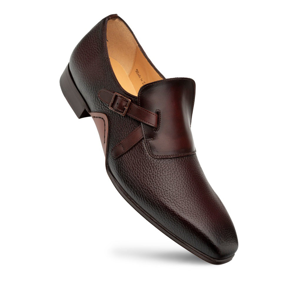 Mezlan Aceto Deerskin / Leather Strap Slip-on Shoes Burgundy / Chocolate (20848)