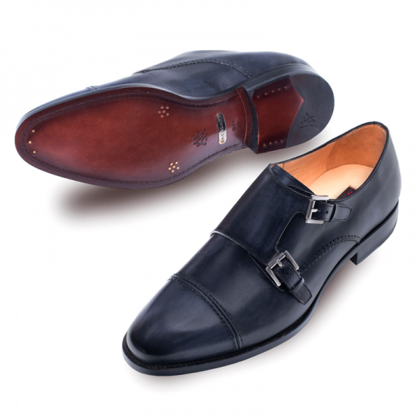 Mezlan Acosta Calfskin Monk Shoes Black
