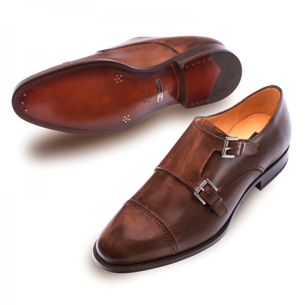 Mezlan Acosta Calfskin Monk Shoes Brown