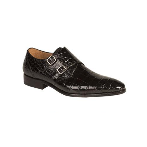 Mezlan Agra Alligator Double Monk Strap Shoes Black