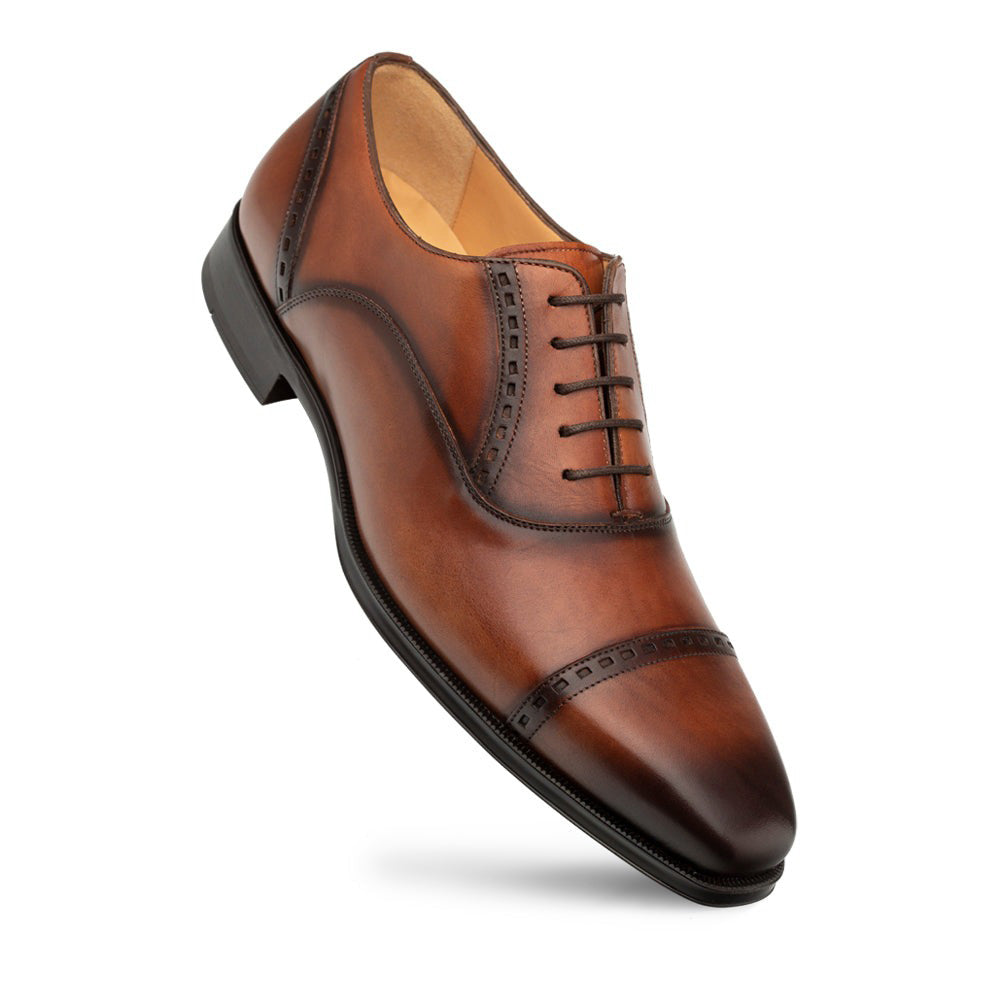 Mezlan Amaro Leather Captoe Rubber Oxfords Dark Cognac (20817)