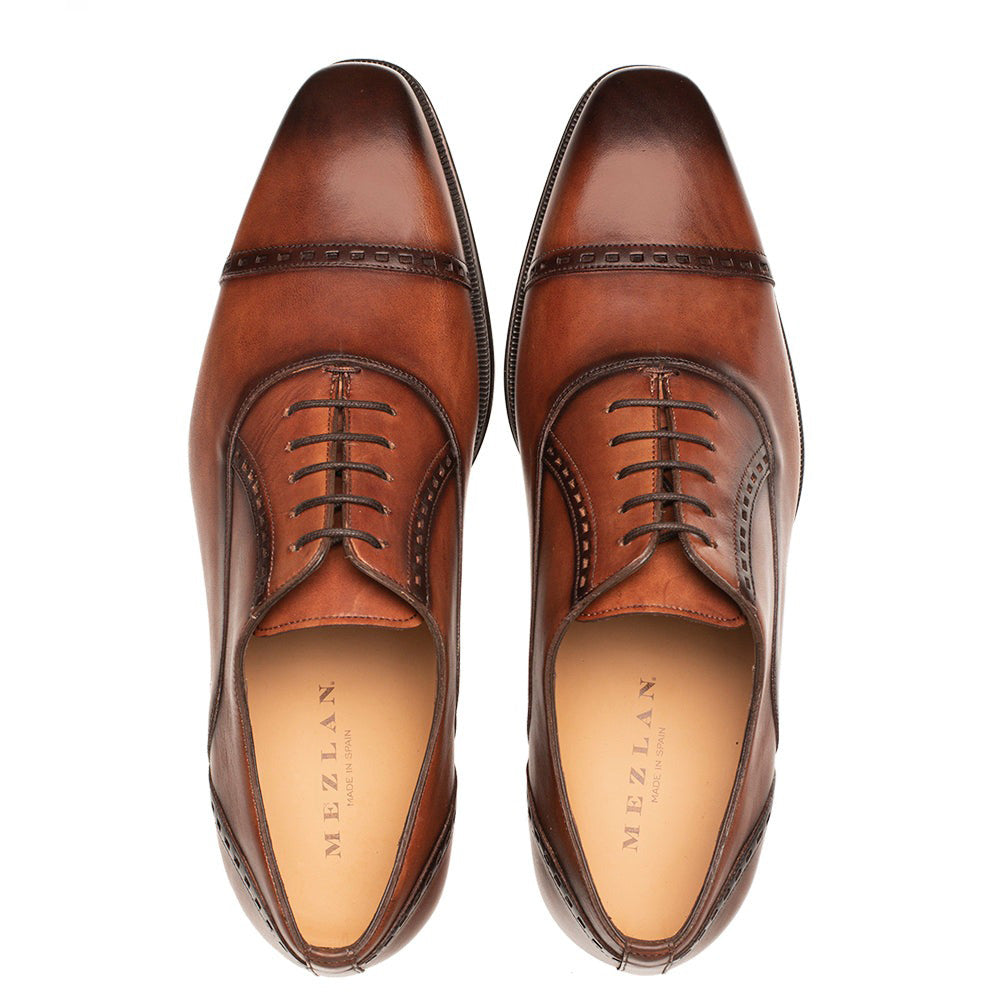 Mezlan Amaro Leather Captoe Rubber Oxfords Dark Cognac (20817)
