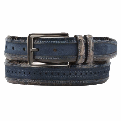 Mezlan AO10825 Crocodile & Suede Belt Blue / Camel