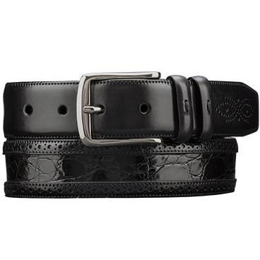 Mezlan AO9654 Genuine Crocodile  & Calfskin Belt Black