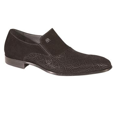 Mezlan Arsenio Embossed Suede Formal Loafers Black