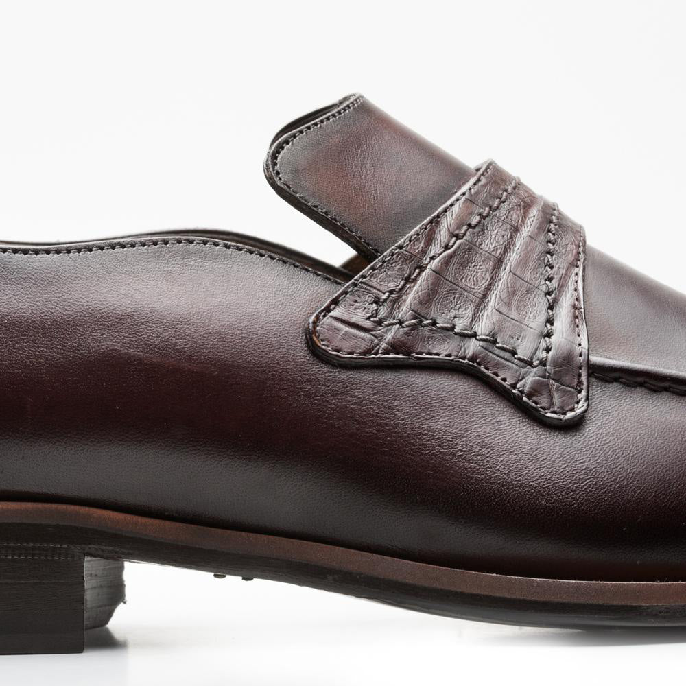 Mezlan Asymmetric Croc-Strap Loafers Tan