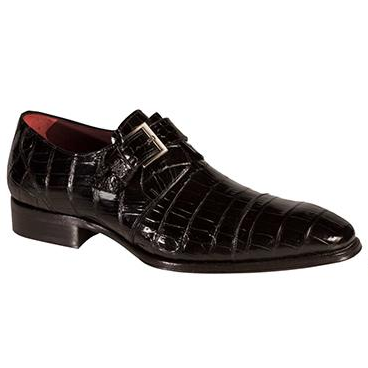 Mezlan Berlin Alligator Monk Strap Shoes Black