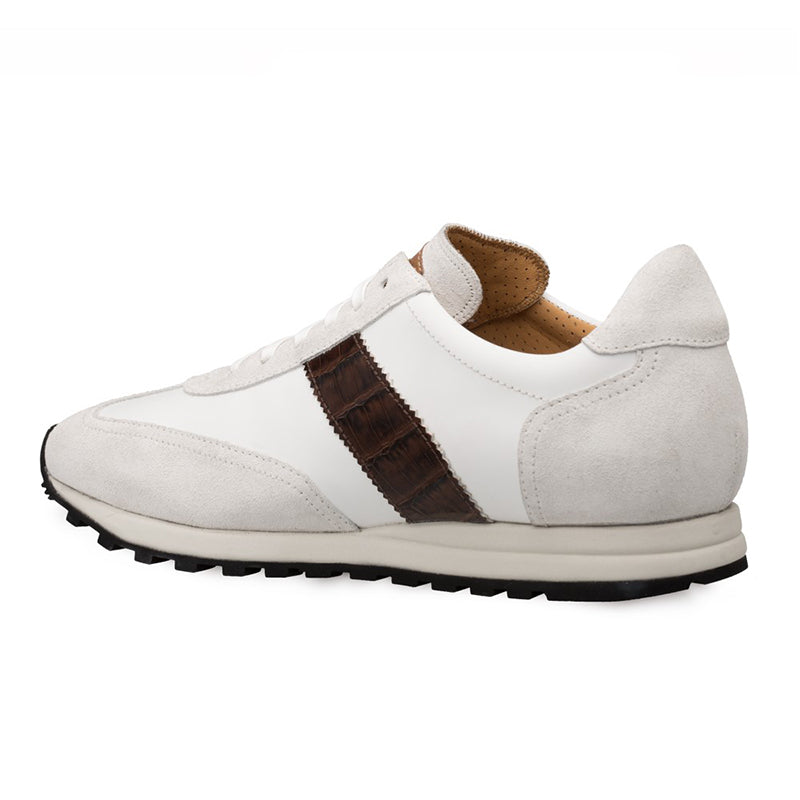 Mezlan Blanco Suede / Calfskin / Crocodile Sneakers White / Brown