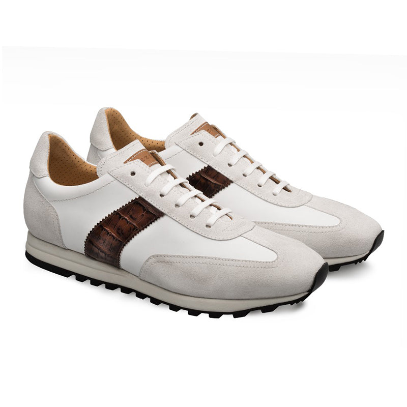 Mezlan Blanco Suede / Calfskin / Crocodile Sneakers White / Brown