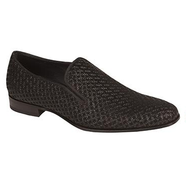 Mezlan Boheme Embossed Suede Venetian Loafers Black