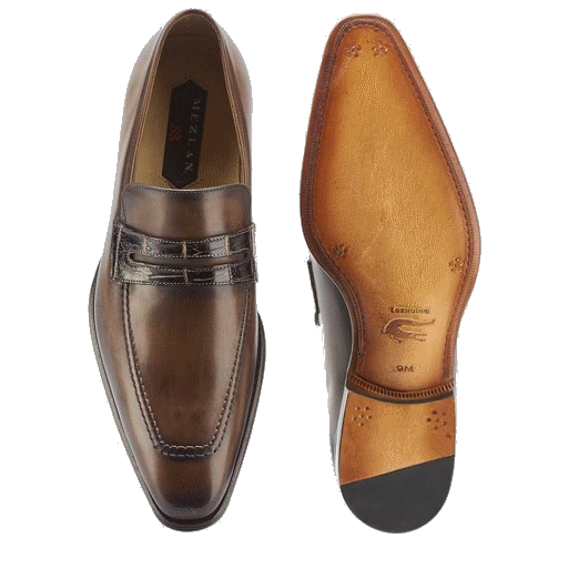 Mezlan Borja Calfskin & Alligator Penny Loafers Cognac / Brown