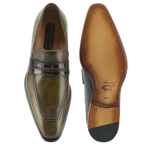 Mezlan Borja Calfskin & Alligator Penny Loafers Olive / Brown