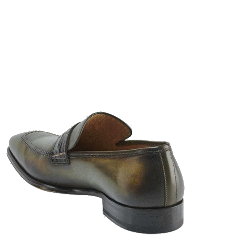 Mezlan Borja Calfskin & Alligator Penny Loafers Olive / Brown