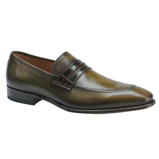 Mezlan Borja Calfskin & Alligator Penny Loafers Olive / Brown